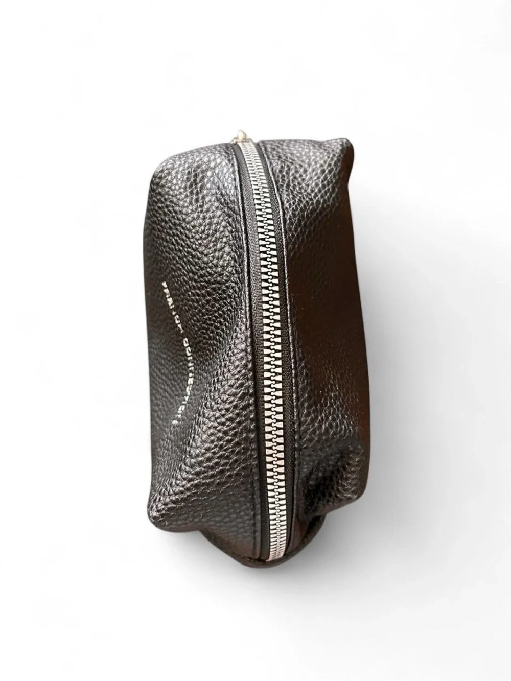 French Connection Black Pebbled Cosmetic Pouch Clean Girl Minimalist Travel Bag